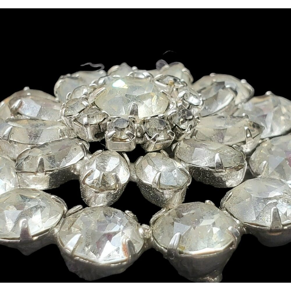 VTG WEISS Brooch Pin Clear Rhinestone Domed Layers Round Marquise Silver Tone - Picture 8 of 16